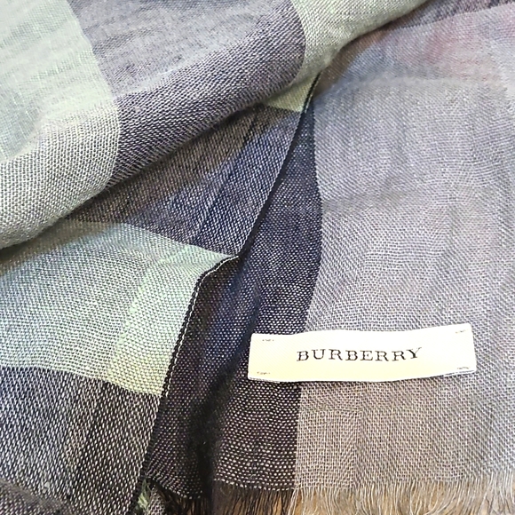 Burberry Scarf Medium Giant Exploded Linen Check In Green, Black, and Grey - Picture 5 of 6